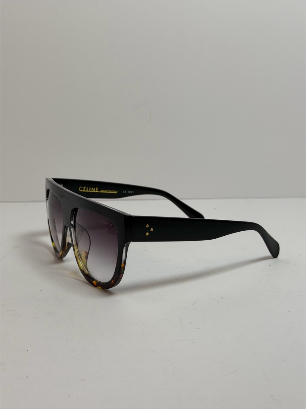 Celine Shadow CL41026/S Sunglasses Black Flat Top Frame/Tortoise Shell Bottom - Picture 3 of 11
